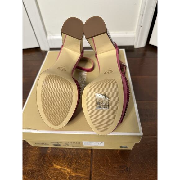 Michael Kors Porter Peep Toe Ankle Strap Studded Suede Pink US 9.5M Heels $225 - Picture 14 of 15